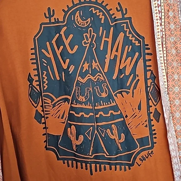 'Yee Haw' orange Western Cowgirl tee, Size XL - Picture 3 of 5